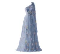 YIANN Robe de bal en tulle brodée de fleurs pour femmes, robes de soirée formelles à une épaule florale, Bleu poudré, 40
