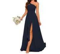 YIANN Robe de demoiselle d'honneur asymétrique avec fente longue en mousseline de soie pour femme, bleu marine, 38