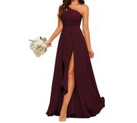 YIANN Robe de demoiselle d'honneur asymétrique avec fente longue en mousseline de soie pour femme, bordeaux, 38