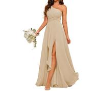 YIANN Robe de demoiselle d'honneur asymétrique avec fente longue en mousseline de soie pour femme, champagne, 42