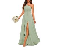 YIANN Robe de demoiselle d'honneur asymétrique avec fente longue en mousseline de soie pour femme, vert sauge, 48 plus