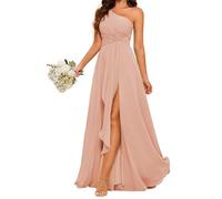 YIANN Robe de demoiselle d'honneur asymétrique avec fente longue en mousseline de soie pour femme, vieux rose, 34