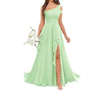 YIANN Robe de demoiselle d'honneur asymétrique en mousseline de soie avec fente plissée longue robe de soirée formelle, vert menthe, 44