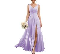 YIANN Robe de demoiselle d'honneur en mousseline de soie avec fente pour fête de mariage Robe de soirée longue formelle à col en V, lilas, 60 Grande taille