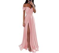 YIANN Robe de demoiselle d'honneur en satin à épaules dénudées pour femme avec fente plissée, rose, 40