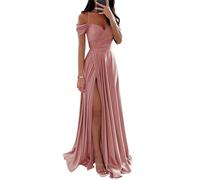 YIANN Robe de demoiselle d'honneur en satin à épaules dénudées pour femme avec fente plissée, vieux rose, 36
