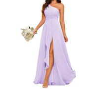YIANN Robe de demoiselle d'honneur pour femme avec fente, longue en mousseline, épaule dénudée, robe de soirée A ligne, lilas, 38