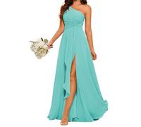 YIANN Robe de demoiselle d'honneur pour femme, longue avec épaule dénudée, en mousseline de soirée, de mariage, turquoise, 36