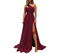 YIANN Robe de demoiselle d'honneur pour femme, robe de soirée froncée à une épaule, bordeaux, 38