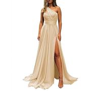YIANN Robe de demoiselle d'honneur pour femme, robe de soirée froncée à une épaule, champagne, 38