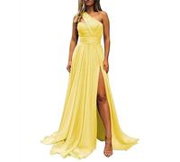 YIANN Robe de demoiselle d'honneur pour femme, robe de soirée froncée à une épaule, jaune, 42