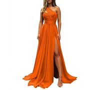YIANN Robe de demoiselle d'honneur pour femme, robe de soirée froncée à une épaule, Orange, 46