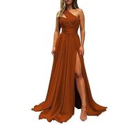YIANN Robe de demoiselle d'honneur pour femme, robe de soirée froncée à une épaule, orange brûlé, 38