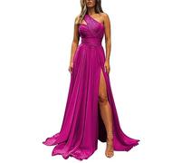 YIANN Robe de demoiselle d'honneur pour femme, robe de soirée froncée à une épaule, rose vif, 36