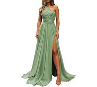 YIANN Robe de demoiselle d'honneur pour femme, robe de soirée froncée à une épaule, vert sauge, 42
