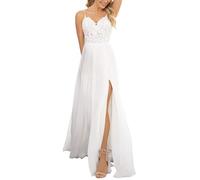 YIANN Robe de mariée bohème en mousseline de soie pour mariée avec fente en dentelle appliques longue robe de mariée, blanc, 38