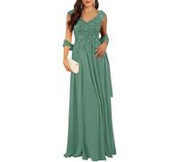 YIANN Robe de mère de la mariée avec col en V et dentelle appliques en mousseline de soie, Eucalyptus, 48 plus