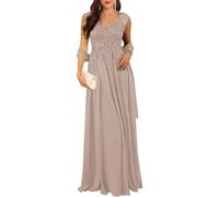 YIANN Robe de mère de la mariée avec col en V et dentelle appliques en mousseline de soie, taupe, 44