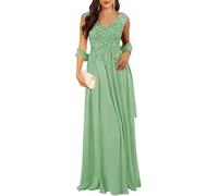 YIANN Robe de mère de la mariée avec col en V et dentelle appliques en mousseline de soie, vert sauge, 48 plus