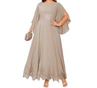 YIANN Robe de mère de la mariée élégante en mousseline de soie taupe pour femme avec encolure dégagée, robe longue pour mère du marié UK24