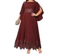 YIANN Robe de mère de mariée bordeaux pour femme avec manches en dentelle en mousseline de soie grande taille Robe de soirée formelle UK26