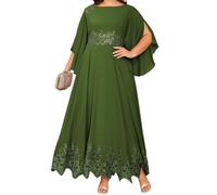 YIANN Robe de Mère du Marié en Mousseline de Soie Olive Vert pour Femme avec Manches, Robe de Mariage Formelle Grande Taille pour Invitée UK32