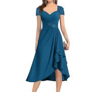 YIANN Robe de soirée courte et formelle à manches courtes pour femme Longueur thé, paon, 46