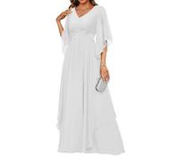 YIANN Robe de soirée formelle à manches volantes pour femme avec dentelle froncée Taille empire, blanc, 46