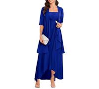 YIANN Robe de soirée formelle en mousseline de soie pour femme avec veste, bleu marine, 44