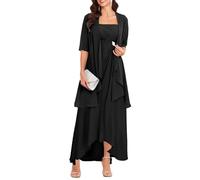 YIANN Robe de soirée formelle en mousseline de soie pour femme avec veste, Noir , 38