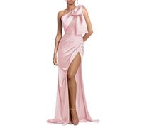 YIANN Robe de soirée longue en satin pour femme avec nœud fendu, robe de bal de fin d'année, de mariage, de bal, rose, 36