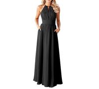 YIANN Robes de demoiselle d'honneur de mariage, dos nu, sans manches, en mousseline de soie, robes de soirée longues avec poches, Noir , 54 Grande taille