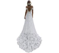 YIANN Robes de mariée en dentelle bohème pour mariée avec fente balayage train épaules dénudées robe de mariée de plage, ivoire, 40