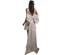 YIANN Robes de mariée en satin à double col en V pour la mariée, robe de mariée courte avec nœud sans manches, mini robe de bal, ivoire, 46