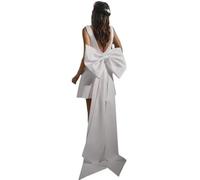 YIANN Robes de mariée en satin à double col en V pour la mariée, robe de mariée courte avec nœud sans manches, mini robe de bal, blanc, 46
