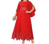 YIANN Robes de mère de la mariée à manches fronces pour femmes avec dentelle de paillettes, robe de soirée longue et formelle, Rouge, 60 Grande taille