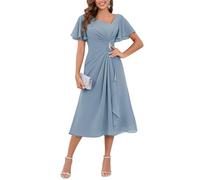 YIANN Classy Tea Longueur Mère de la mariée Robes avec manches pour mariage A Line mousseline de soie robe de soirée formelle, Bleu poudré, 40