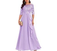 YIANN Robes de Mère de la Mariée en Mousseline Lilas pour Mariage avec Dentelle à Demi-manches Robe de Soirée Formelle UK22