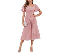 YIANN Robes élégantes de longueur thé pour mère de la mariée avec manches pour mariage, coupe A en mousseline de soie, robe de soirée formelle, vieux rose, 38