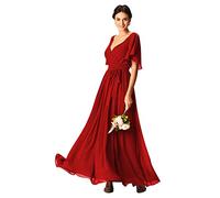 YIANN YIA031 Robe de demoiselle d'honneur longue en mousseline de soie plissée avec poches, Rouge, 52 plus