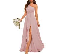 YIANN YIAX176 Robe de demoiselle d'honneur asymétrique en mousseline de soie avec plissé longue ligne A Robe de bal pour femme, vieux rose, 40