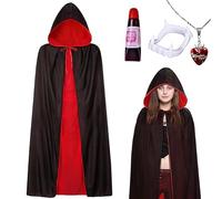 Yi'antai Costume Vampire Halloween, Cape Noir Rouge Dent Faux Sang (XL-160cm)