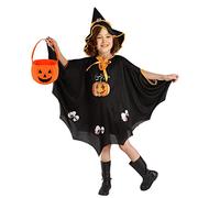 Yi'antai Halloween Sorcière Deguisement, Cape Citrouille Enfant, Enfants Cape, Citrouille Cape Halloween Deguisement avec Sorcière Chapeau et Sacs à Bonbon Convient pour Hauteur 90-150cm (Noir)