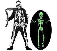Yi'antai Squelette Costume Enfants Ensemble, Halloween Déguisement Squelette avec Os Masque Gants, Glow in the Dark Garçons Filles, Costumes Faucheuse Grim Reaper avec Fauce Chaîne (S:6-8 Âge)