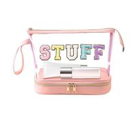 Yianyal Grande Trousse de Maquillage Transparente - Organiseur de Maquillage Transparent Multicouche - Trousse de Toilette brodée avec Lettres - Trousse de Toilette pour Femme, Voir Description,