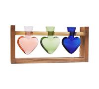 Yianyal Support pour propagées, Vase en Verre en Forme de cœur - Fournitures de Jardinage, jardinière de Table avec Support en Bois, Vase à Fleurs, décoration de Jardin Terrarium