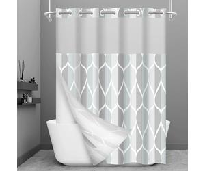 Yiatn Rideau de douche gris sans crochet avec doublure en tissu à clipser - Style hôtel avec fenêtre supérieure en maille transparente, design géométrique moderne en forme de goutte d'eau, imperméable