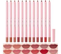 YIBABY Ensemble de crayons à lèvres mats, 12 couleurs naturelles nude à foncées, imperméables, durables, ne se décolorent pas, ensemble cadeau pour le quotidien, les voyages, les fêtes, le travail (A)