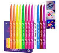 YIBABY Lot de 12 crayons eyeliner fluo - Imperméable - Longue durée - Multicolore - Résistant aux taches - Brillant UV - Matte - Maquillage professionnel - Crayon eyeliner fluorescent pour carnaval et
