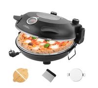 YIBAKE Four à Pizza Électrique, Cuit une Pizza en 4 minutes, Plaque en Pierre Réfractaire de 31cm, Max 420°C Four a Pizza, 1200W, Pelle à Pizza, Grattoir et Recettes inclus, Noir